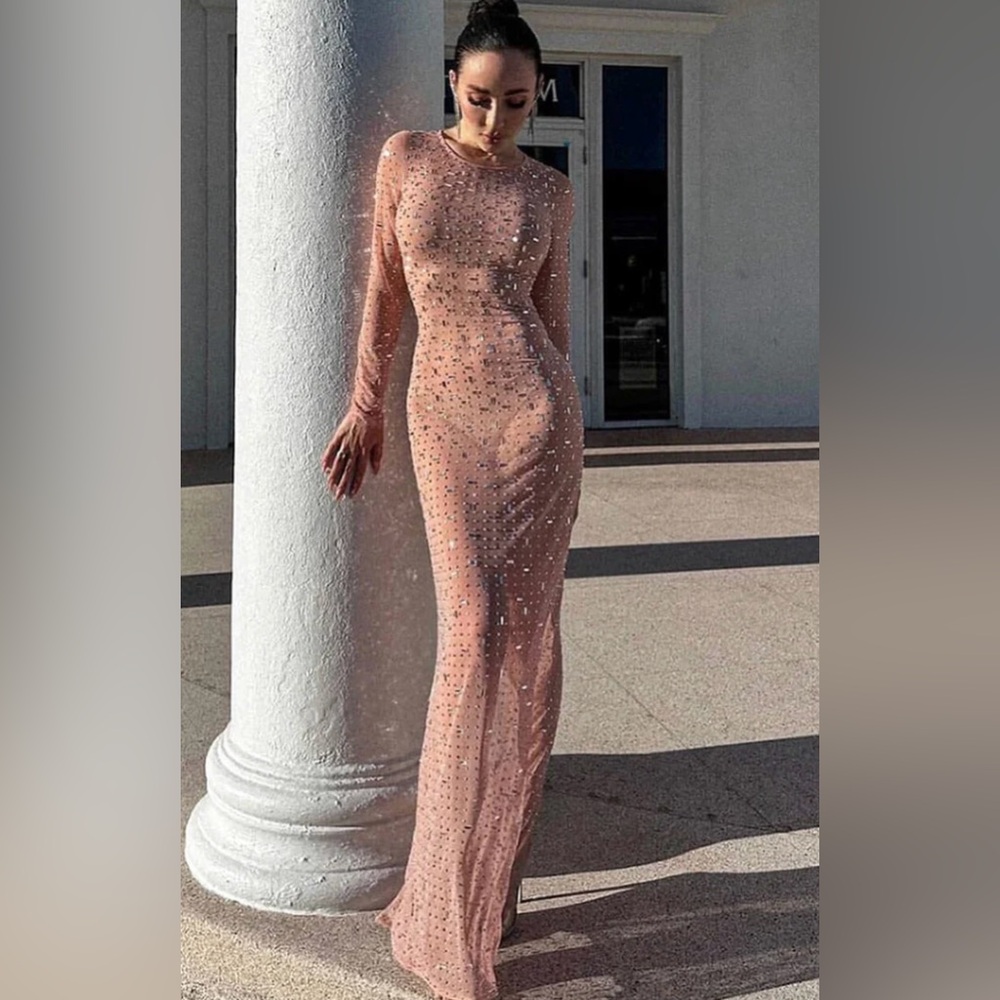 Artofcb Pink Sequin Mesh Maxi Dress - Women's Long Sleeve - Picture 2 of 4